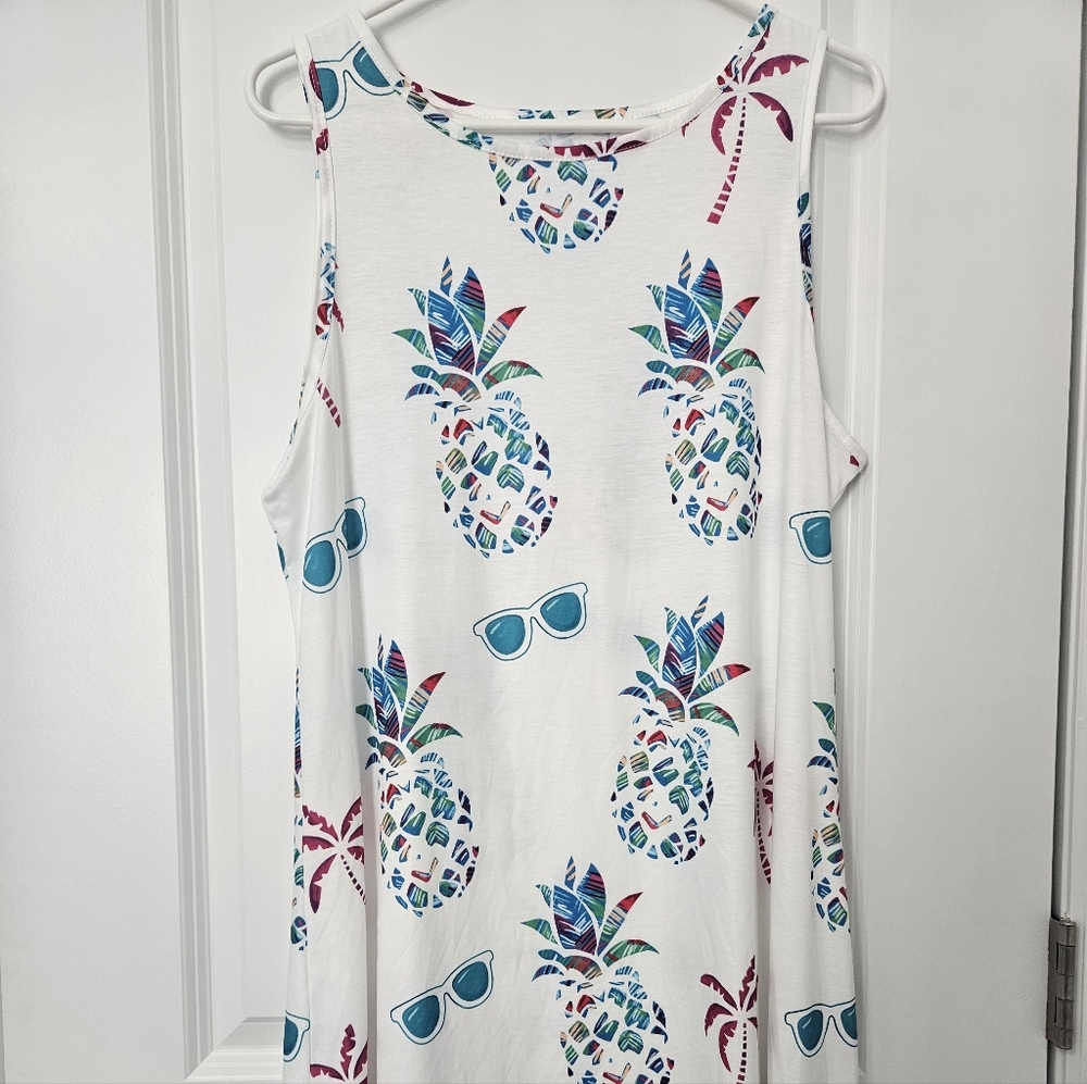 Tropical Pineapple Print Sleeveless Dress